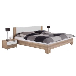 KONDELA Manželská posteľ, s 2 nočnými stolíkmi, dub sonoma/biela, 180x200, MARTINA