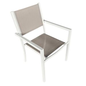 KONDELA Záhradná stohovateľná stolička, biela oceľ/svetlosivá, DORIO