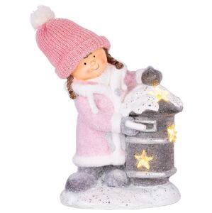 Dekorácia MagicHome Vianoce, Dievčatko so schránkou, 1 LED, 3xAA,  keramika, 31x23x43 cm