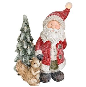 Dekorácia MagicHome Vianoce, Santa s veveričkou a stromčekom, 1 LED, 2xAAA, keramika, 35,50x20x46 cm