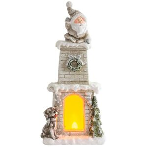 Dekorácia MagicHome Vianoce, Santa v komíne, krb, 9 LED, 3xAAA, keramika, 28x18,50x60 cm
