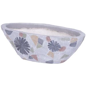 Dekorácia MagicHome, Kvetináč s mozaikou, sivý, široký, keramika, 40,5x19x14 cm