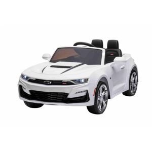 Elektrické autíčko Chevrolet Camaro 12V, biele, 2,4 GHz diaľkové ovládanie, Otváracie dvere, EVA kolesá, LED Svetlá, kožené sedadlo, 2 X MOTOR, USB/SD Vstup, ORGINAL licencia