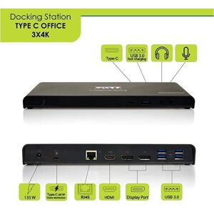 PORT CONNECT Dokovací stanice USB-C 9v1 3x4K, 2x Display Port, HDMI,3x USB, USB-C, Ethernet, jack