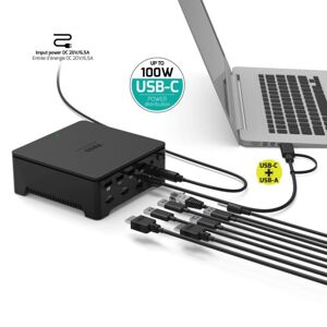 PORT CONNECT Dokovací stanice 8v1 USB-C/A, 2x 2K, dual video, HDMI, Ethernet, 3,5mm jack