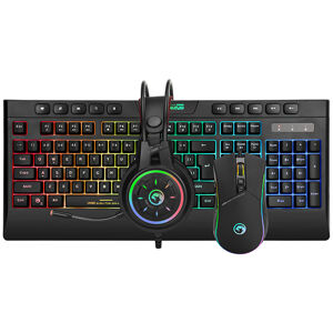 Marvo CM305, RGB sada klávesnice s hernou myšou a slúchadlami, US, herná, membránová typ drôtová (USB), čierna, RGB podsvietená